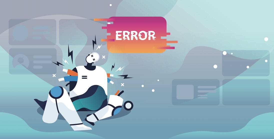 Uitgetelde robot met daarboven tekst ERROR