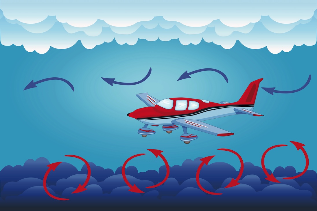 vliegtuigje in turbulentie