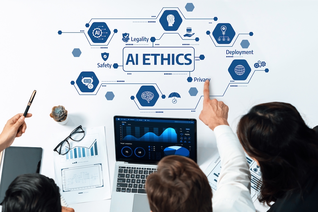 Deze afbeelding illustreert een discussie over AI-ethiek,