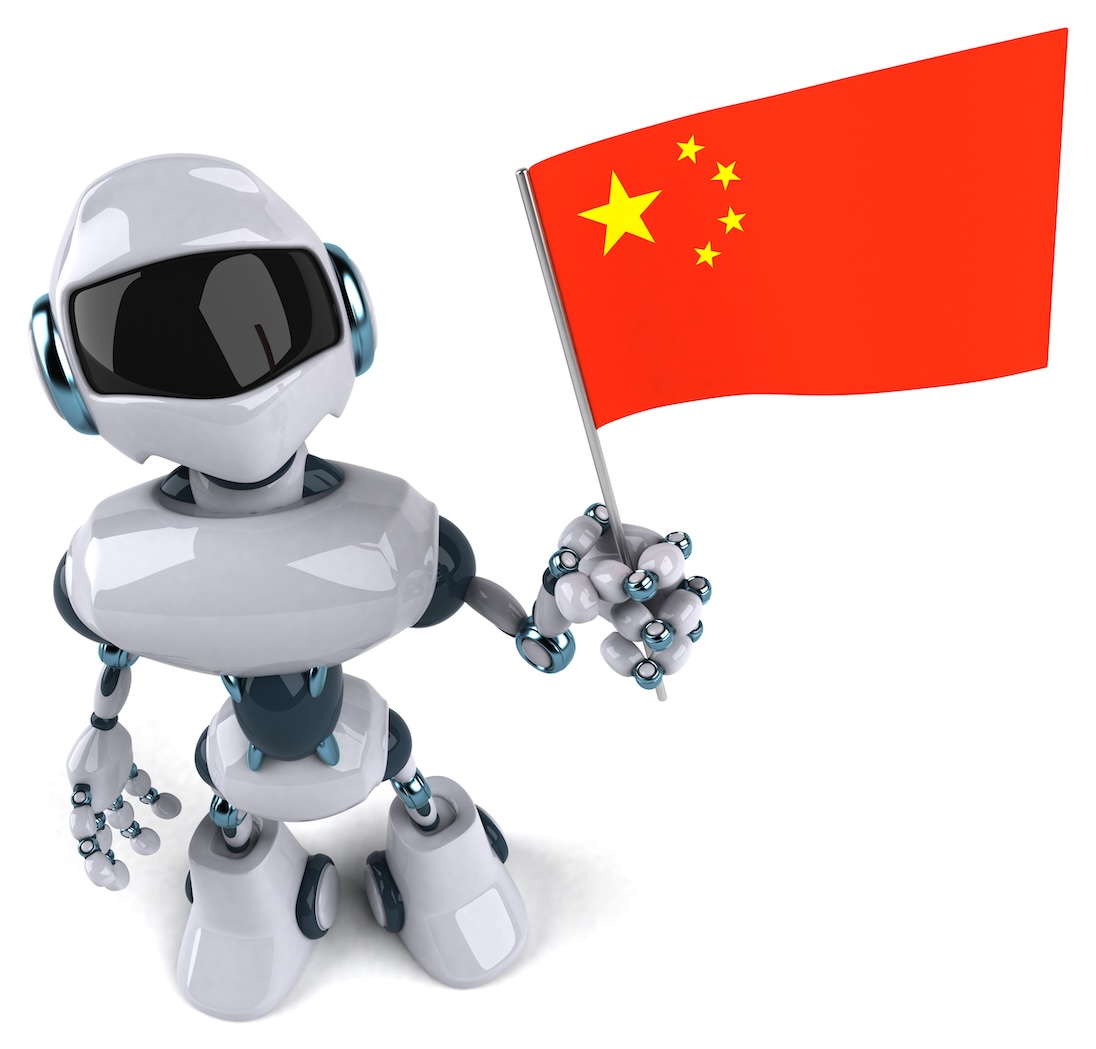 Robot met een chinees vlaggetje in zijn hand